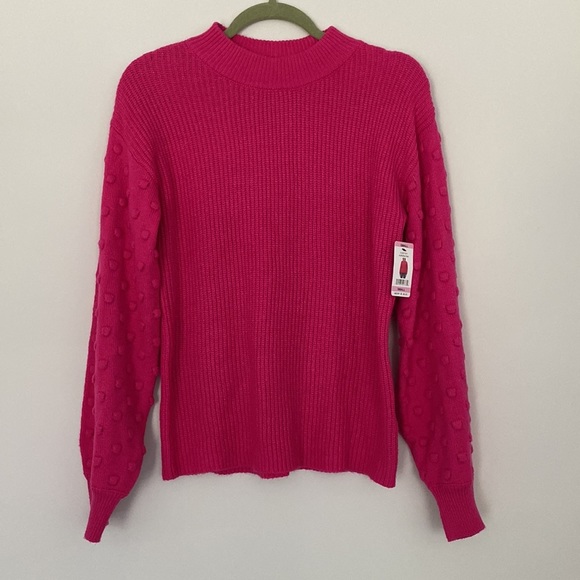 NWT Vince Camuto Women's Bobble Stitch Puff Sleeve Pink Crewneck Sweater - Picture 4 of 5